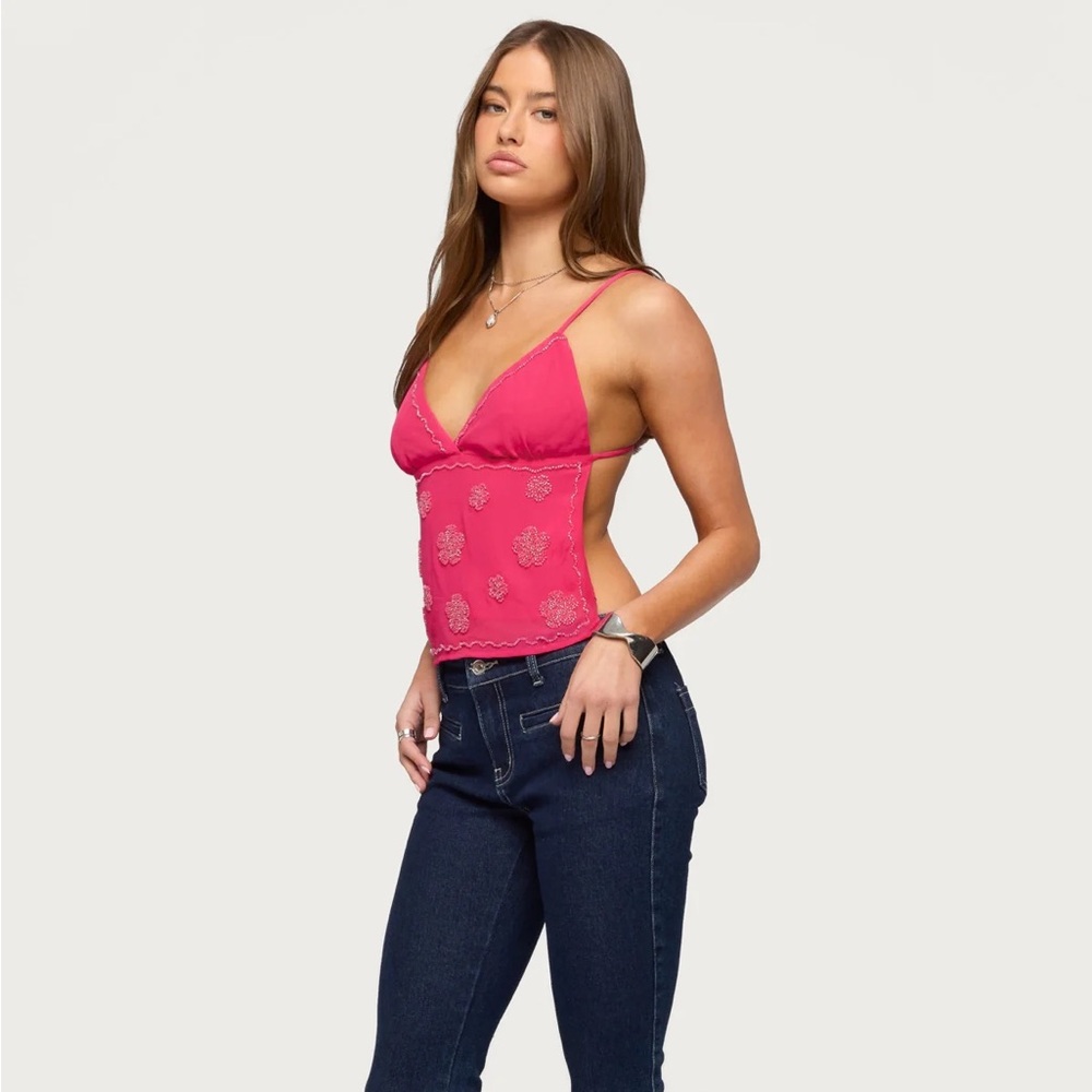 EDIKTED Pink Beaded Floral Tank Top - Picture 6 of 6